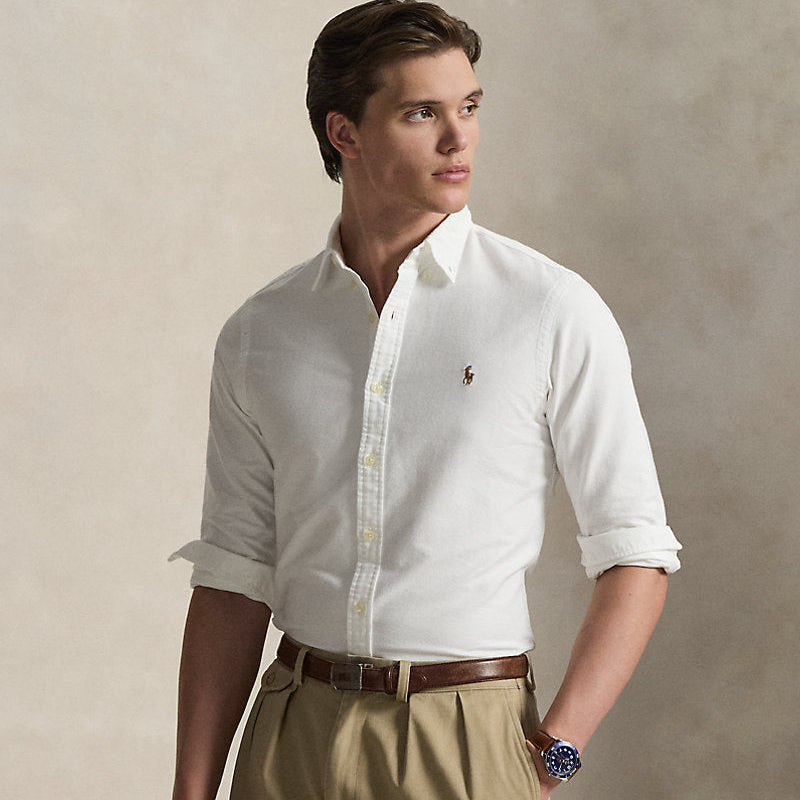 Ralph Lauren Slim Fit Garment-Dyed Oxford Shirt, Black White