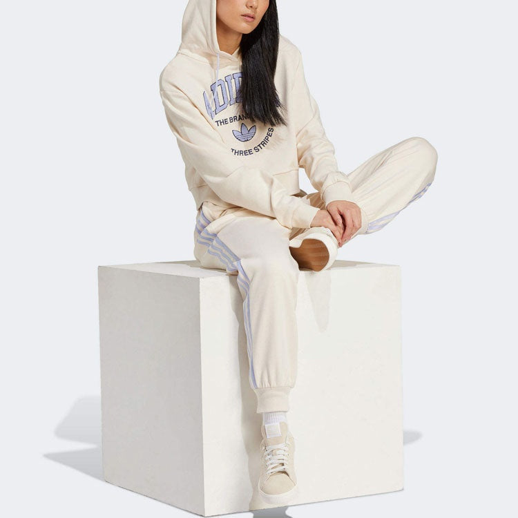 Adidas Originals Sports Varsity Cropped Hoodie in Cream and Purple