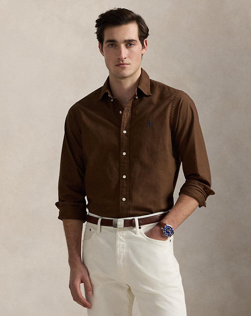 Ralph Lauren Slim Fit Garment-Dyed Oxford Shirt, Brown