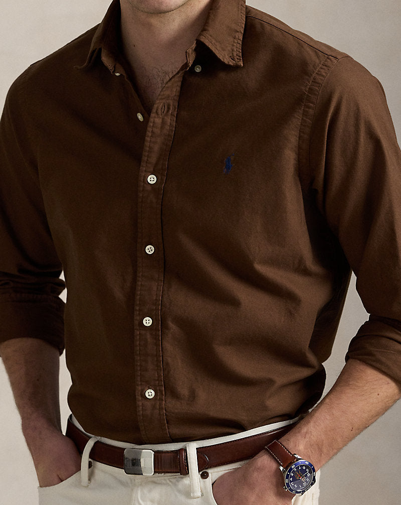 Ralph Lauren Slim Fit Garment-Dyed Oxford Shirt, Brown