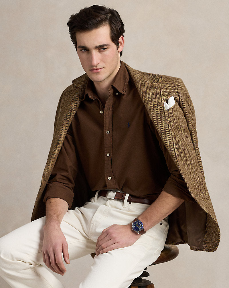 Ralph Lauren Slim Fit Garment-Dyed Oxford Shirt, Brown