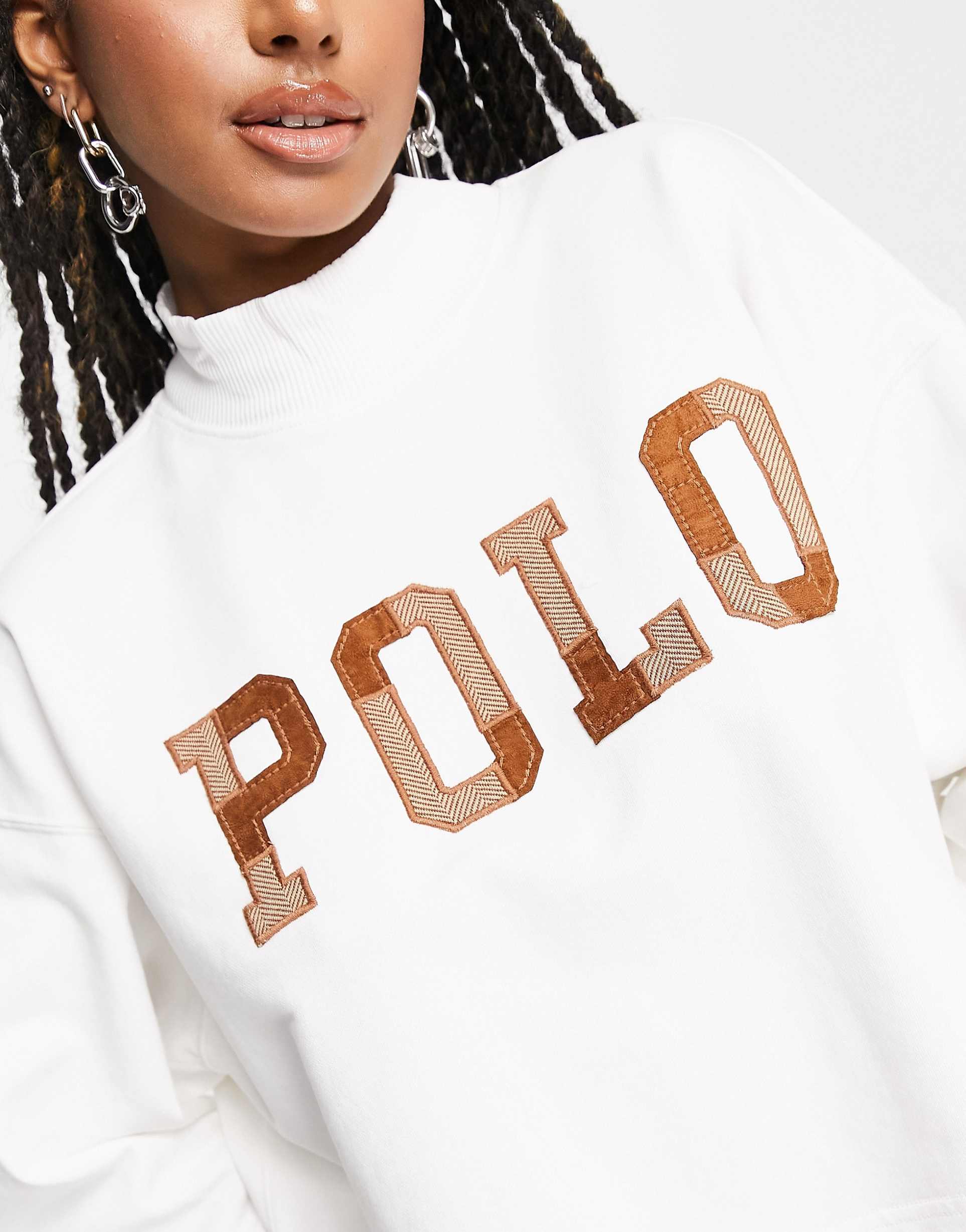 Polo Ralph Lauren mock neck logo Sweatshirt in Cream