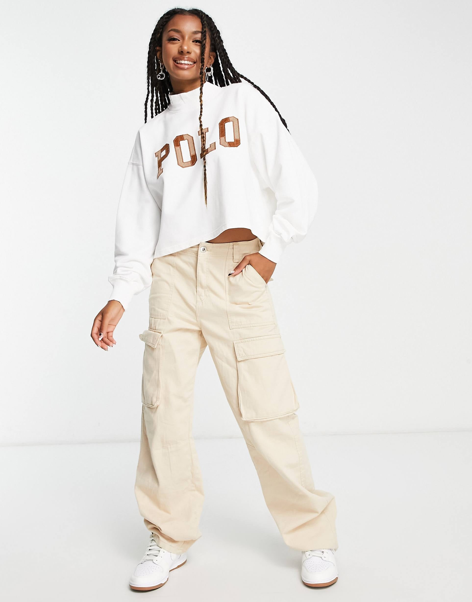 Polo Ralph Lauren mock neck logo Sweatshirt in Cream