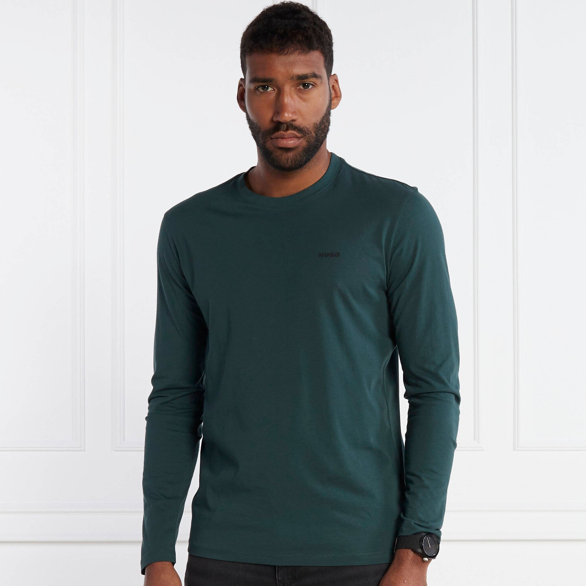 Hugo Boss long-sleeved stretch cotton t-shirt in Green