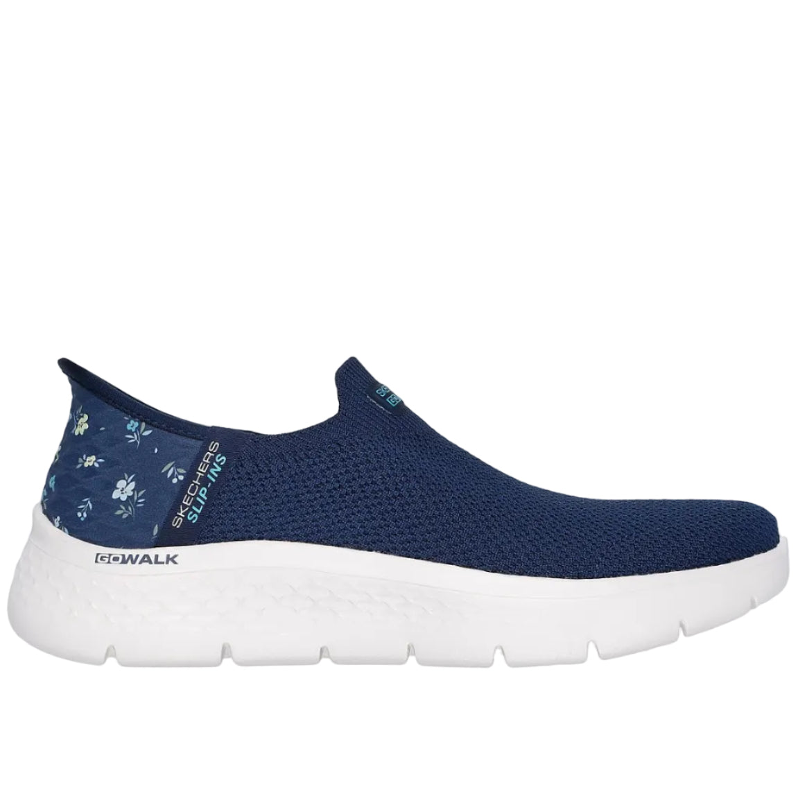 Navy slip-on shoe with white sole on a white background